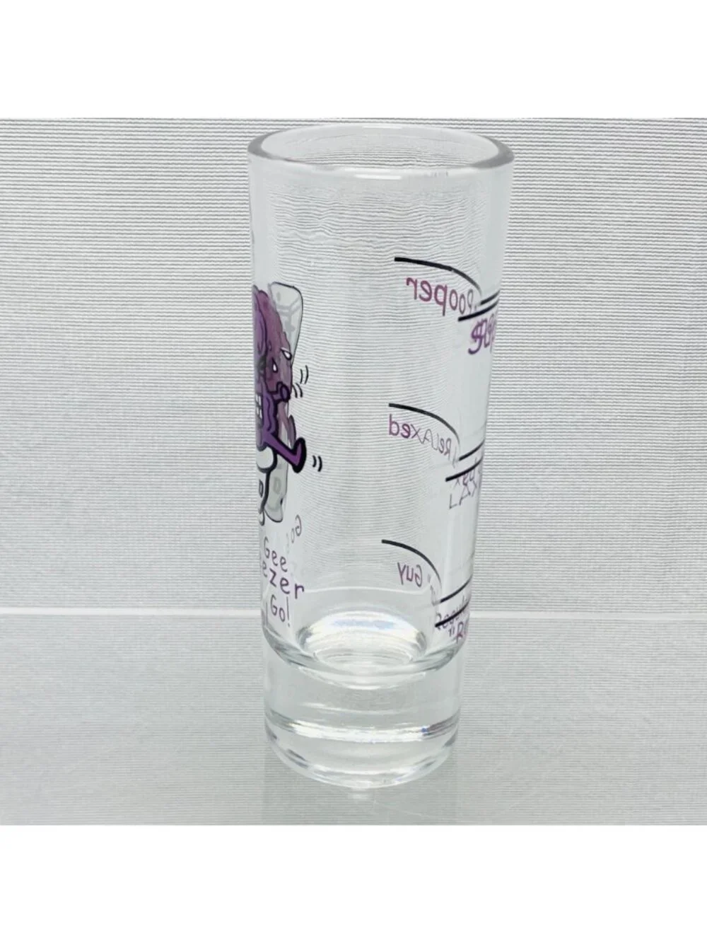 Super Pooper Shot Glass With Purple Prune Cartoon  Funny 